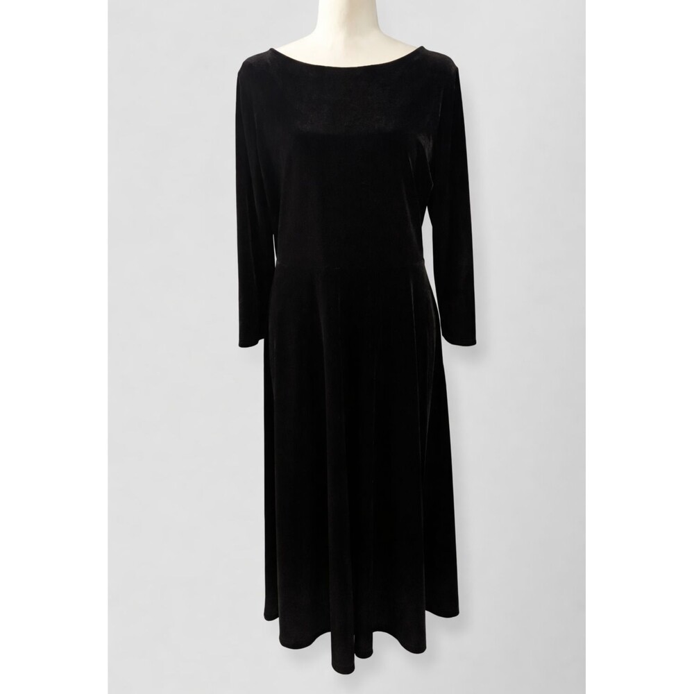 Talbots Womens Black Velvet Midi Dress Size 10 Goth Elegant Keyhole Bow Back